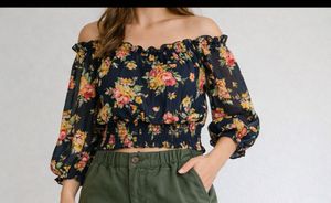 Floral Off-Shoulder Smocked Crop Top