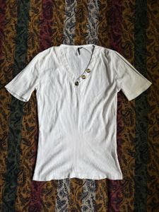 White V-Neck Ribbed Tee