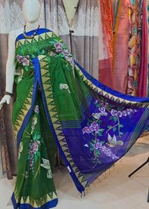 New Green Handpainted handloom  Saree with bp.
