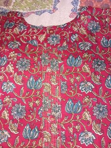 Red Floral Print Cotton Kurti