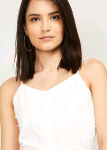 GINGER Women White Pearl Beaded Sleeveless Top