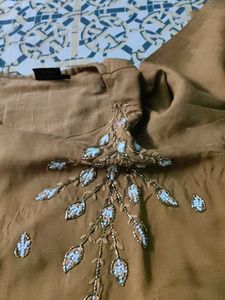 Beautiful Mustard Golden Stiched Pearl kurta