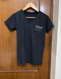 Sparkly Pocket V-Neck T-Shirt