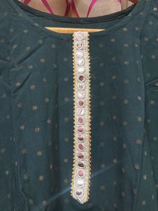 Elegant Teal Kurta with Gold Dots