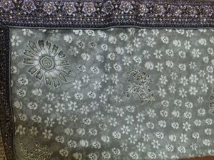 Elegant Grey Embroidered Saree
