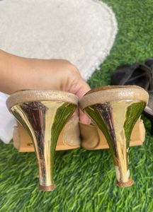 Sparkly Gold Peep-Toe Heels