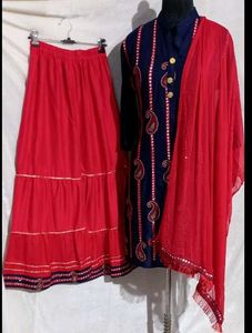 Beautiful Navy Blue Kurta Set with Red Dupatta