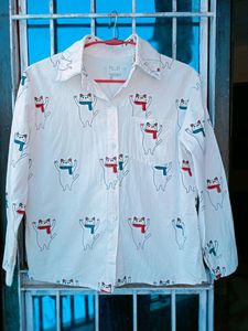 Cute Cat Print Button-Up Shirt