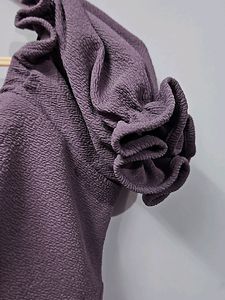 Lavender Textured Off-shoulder Ruched Crop Top
