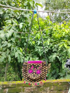 Embroidered Black Bicycle Sling Bag NEW