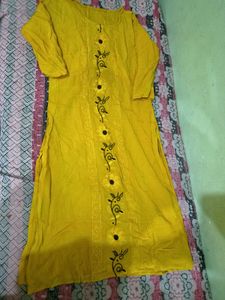 Yellow Kurta with Black Embroidery
