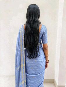 Elegant Blue Saree with Golden Border