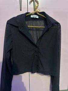 Sheer Black Button-Up Crop Top
