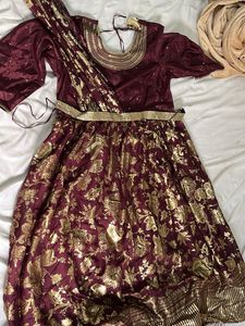 Maroon &amp; Gold Embroidered Lehenga Choli