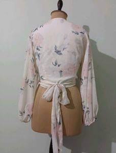 Dazy Floral wrap Top with Puff Sleeves