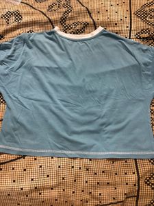 Casual Blue Crop Top with Pocket