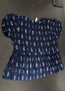 Navy Blue Printed Peplum Top