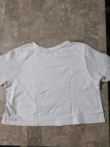 White Cropped Top with Crochet Sleeves