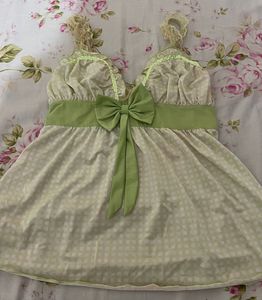 Gingham green bow top