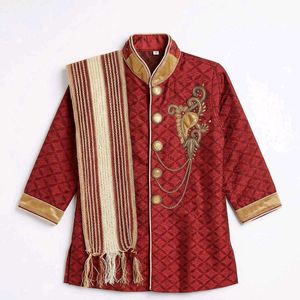 Boys Maroon Sherwani with Scarf