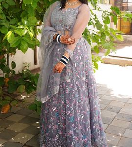 Embroidered Grey Lehenga Choli Set
