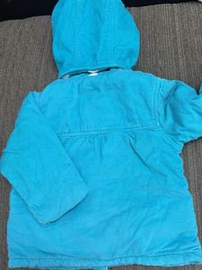 Cute Blue Hooded Jacket with Floral Embroidery
