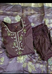 Embroidered Purple Kurta Set