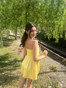 Chic Yellow Strapless Cocktail Dress