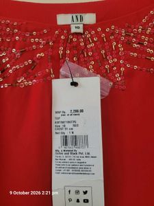 Red Beaded Neckline Top