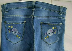Cute Planet Embroidered Jeans