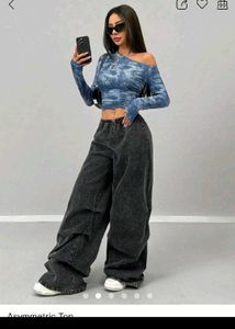 Blue Tie-Dye Asymmetric Crop Top