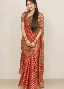 Elegant Rose & Gold Saree with Blouse