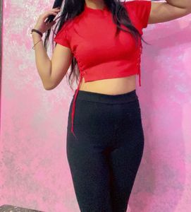 Red Lace-Up Crop Top