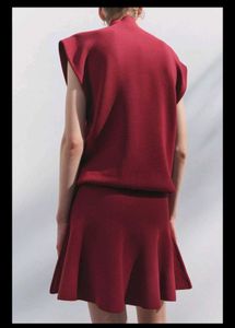 ZARA Maroon Fit &amp; Flare Mini Skirt