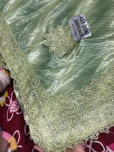 Beautiful Green Saree with Lace Border