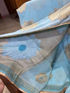 Beautiful Blue Saree with Gold Motifs