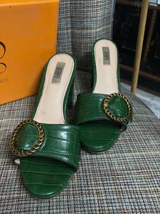 Rosso Brunello Green Heeled Mules
