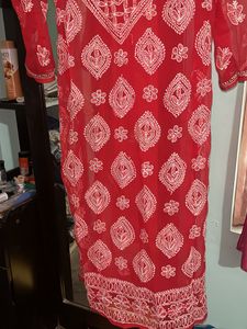 Stunning Red Embroidered Kurta