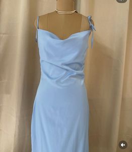 Elegant Light Blue Satin Slip Dress