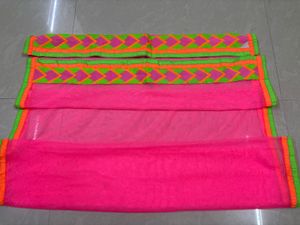 Vibrant Hot Pink Net Dupatta with Neon Chevron &amp; Z