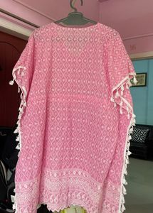 New Pink Embroidered Kaftan Kurta with Tassels