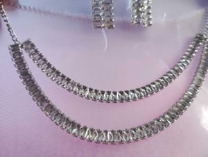 Trending double layer silver necklace set with