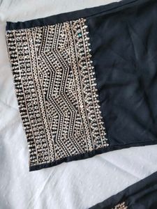Embroidered Black Palazzo Pants