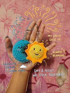 Crocheted Sun & Moon Keychain Set ☀️🌙