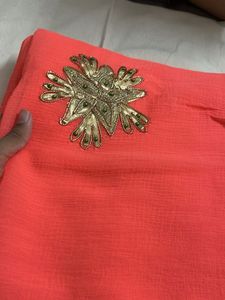 Stunning Coral Saree with Gold Border