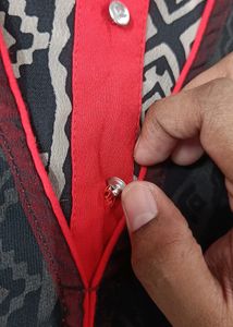 Layered Kurta/Dress - Black &amp; Beige w Pop Of Red
