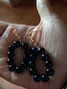 Black Beaded Hoop Earrings