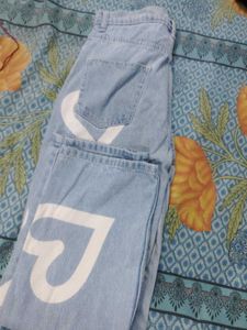 Cute Heart Print Light Wash Jeans