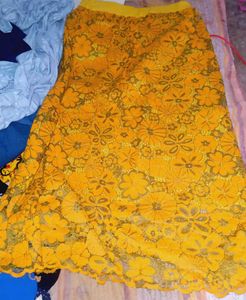 Yellow Floral Lace A-Line Skirt