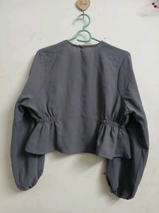 Chic Grey Peplum Button-Up Blouse